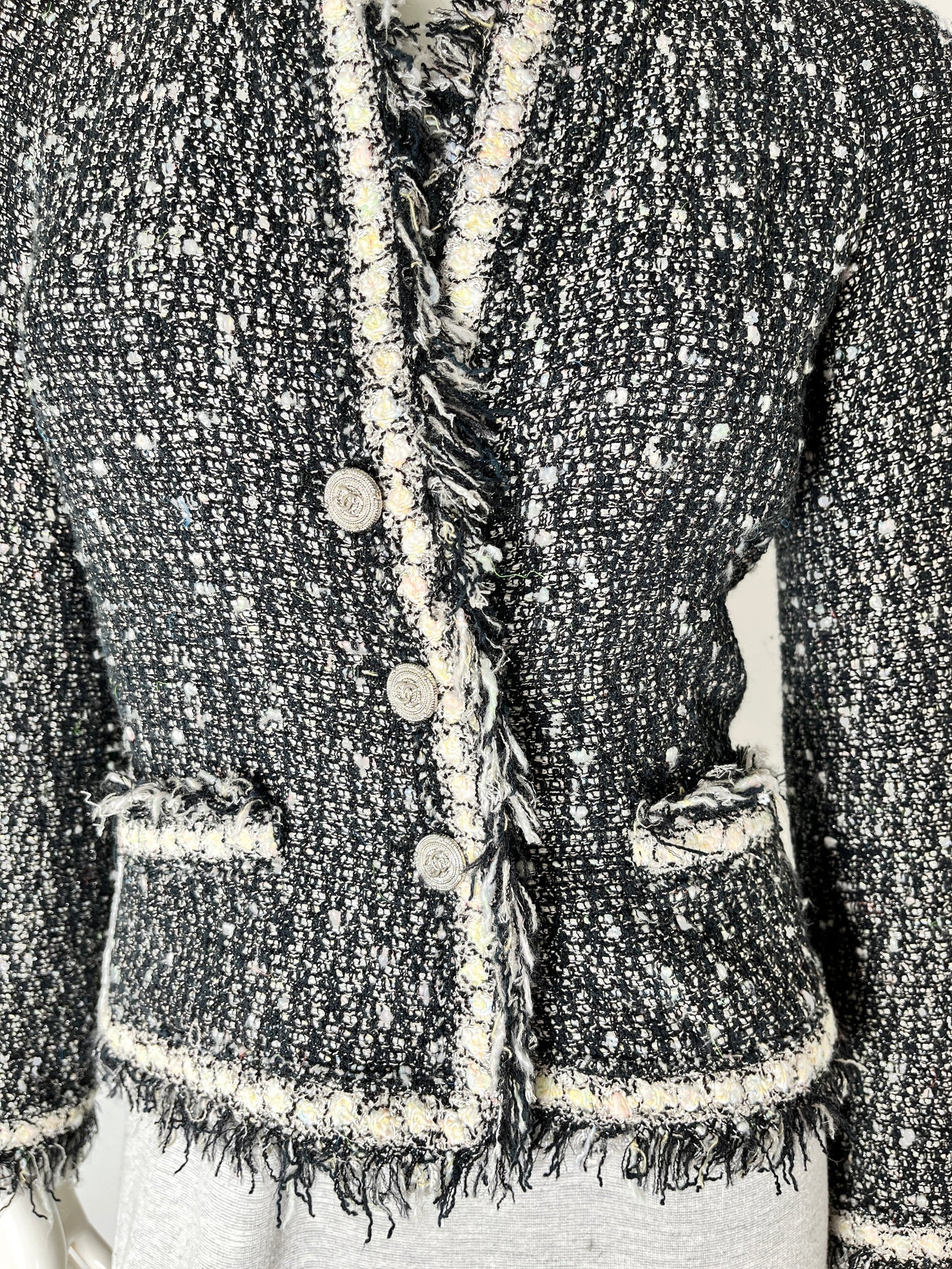 Chanel Tweed Black White Jacket Cardigan 36 4