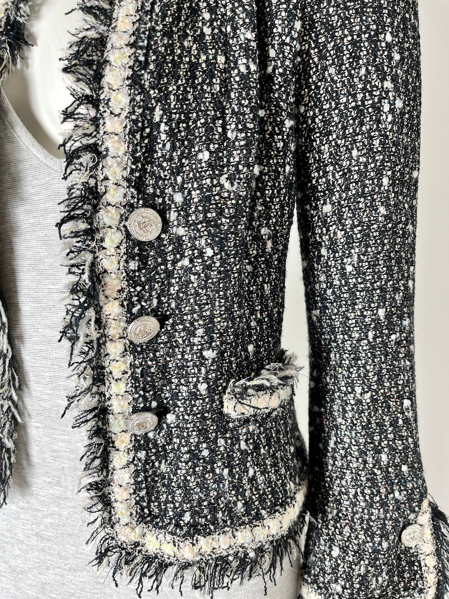 Chanel Tweed Black White Jacket Cardigan 36 4