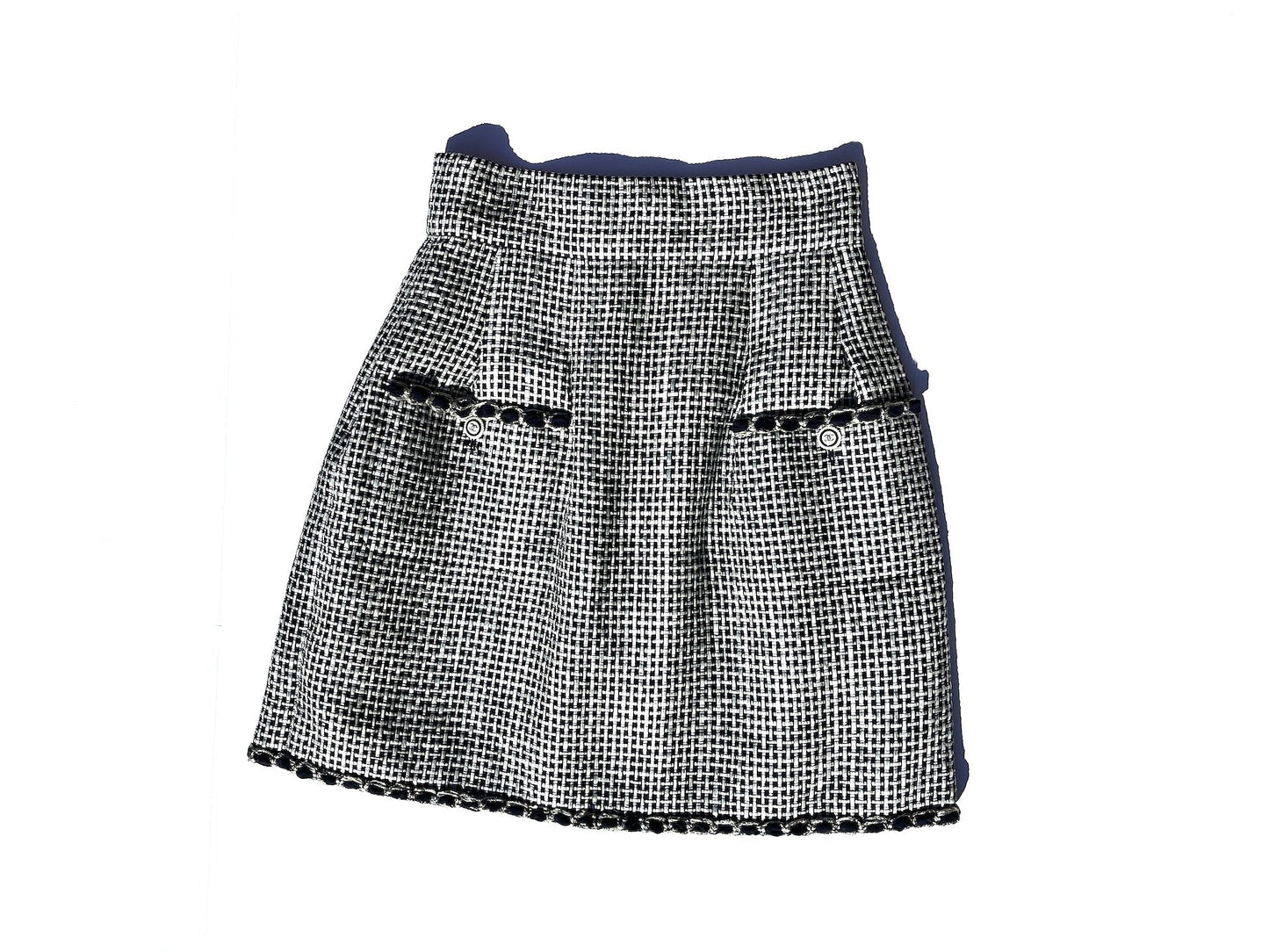 Chanel New Black White A Line Knee Length Skirt 42 6