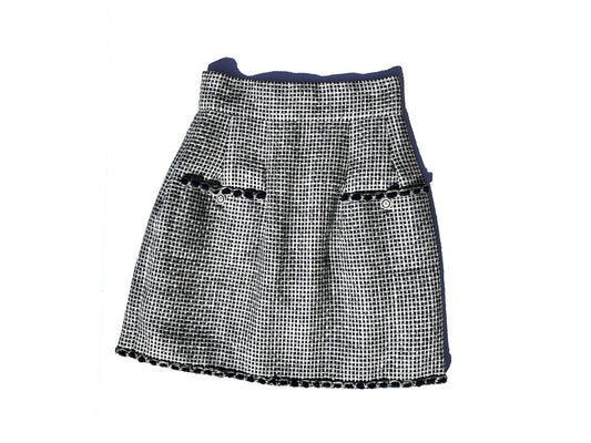 Chanel New Black White A Line Knee Length Skirt 42 6