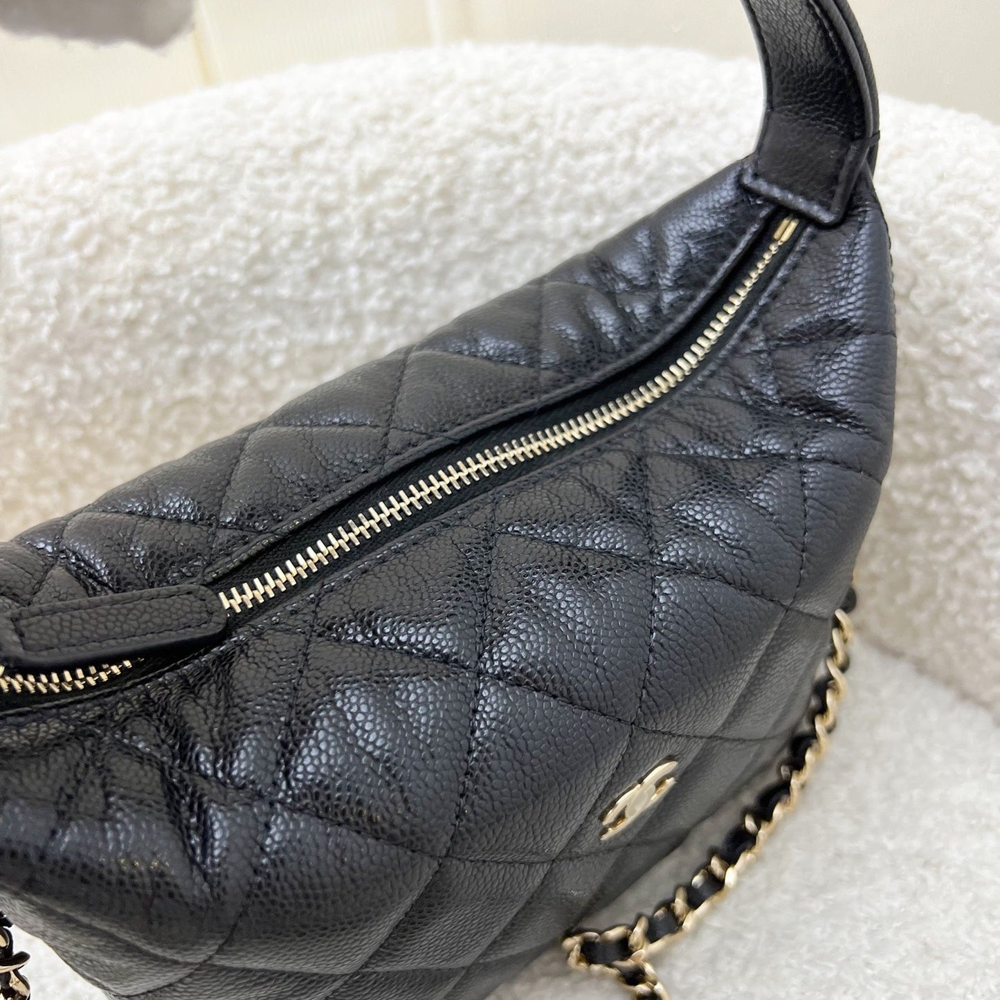 Chanel Quilted Hobo Clutch on Chain in Black Caviar and LGHW (Model: )