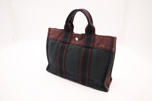 Hermes Fourre Tout Pm In Navy And Maroon Canvas Travel Bag