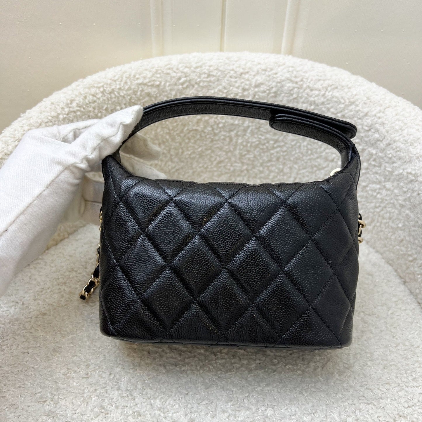 Chanel Quilted Hobo Clutch on Chain in Black Caviar and LGHW (Model: )