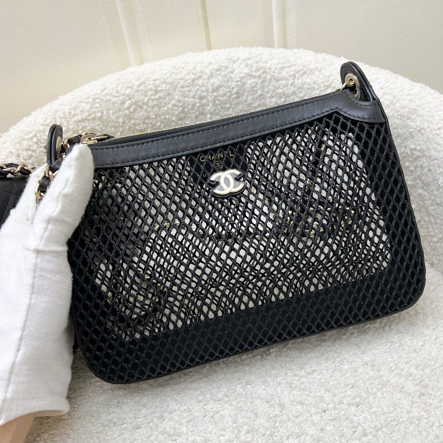 Chanel Clutch on Chain in Black Mesh and LGHW