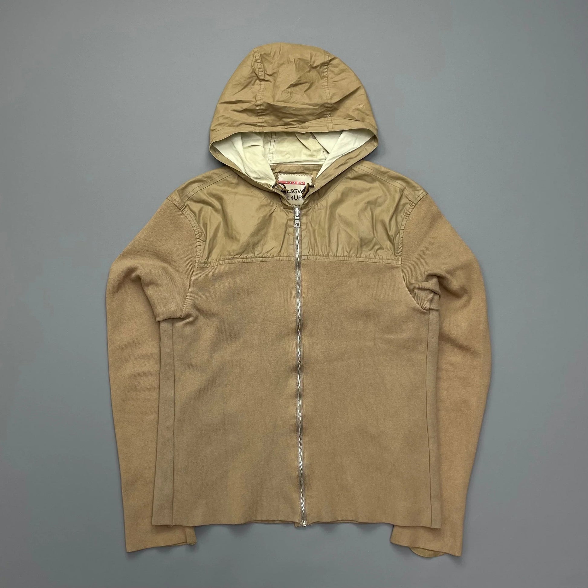 Prada Handbag Sport Knit Hoodie with Contrast Hood Brown