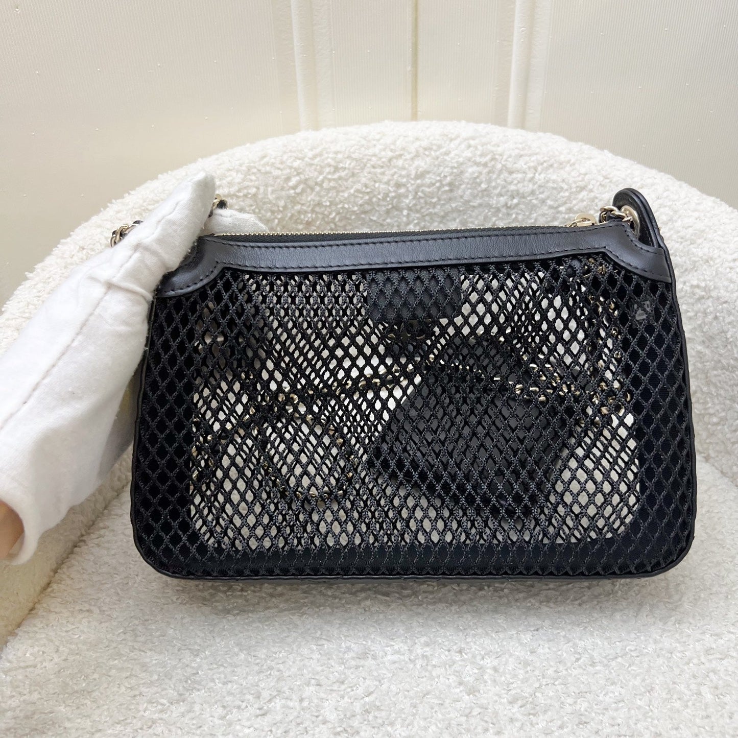 Chanel Clutch on Chain in Black Mesh and LGHW