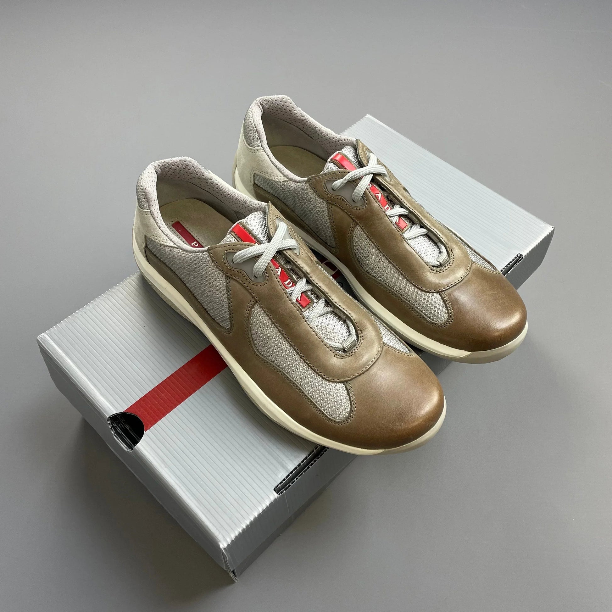 Prada Shoe Sport & Americas Cup Trainers Leather Suede Brown Shoes