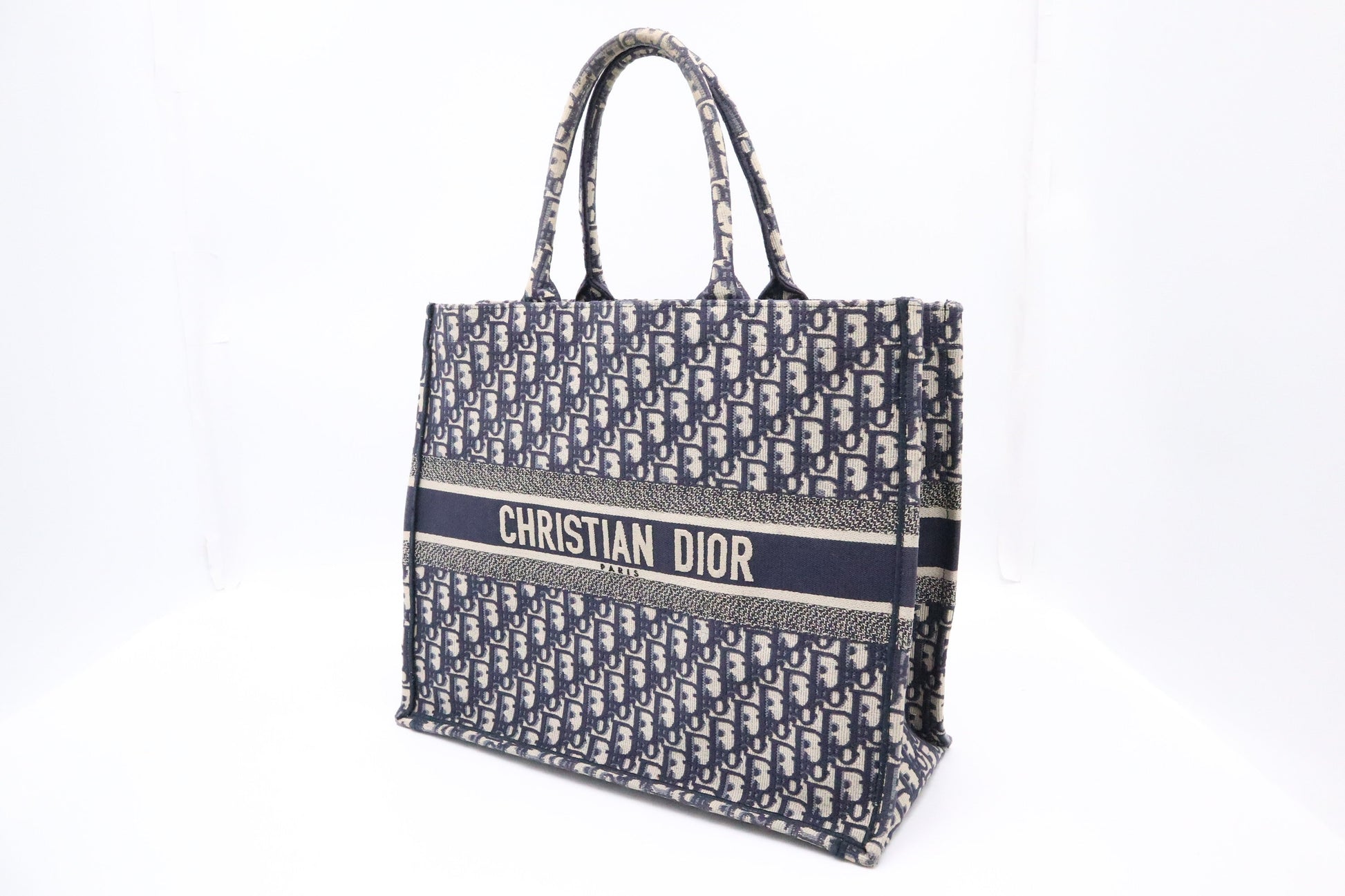 Dior Book Tote In Navy Oblique Embroidery Handbag Canvas Large Tote Bag