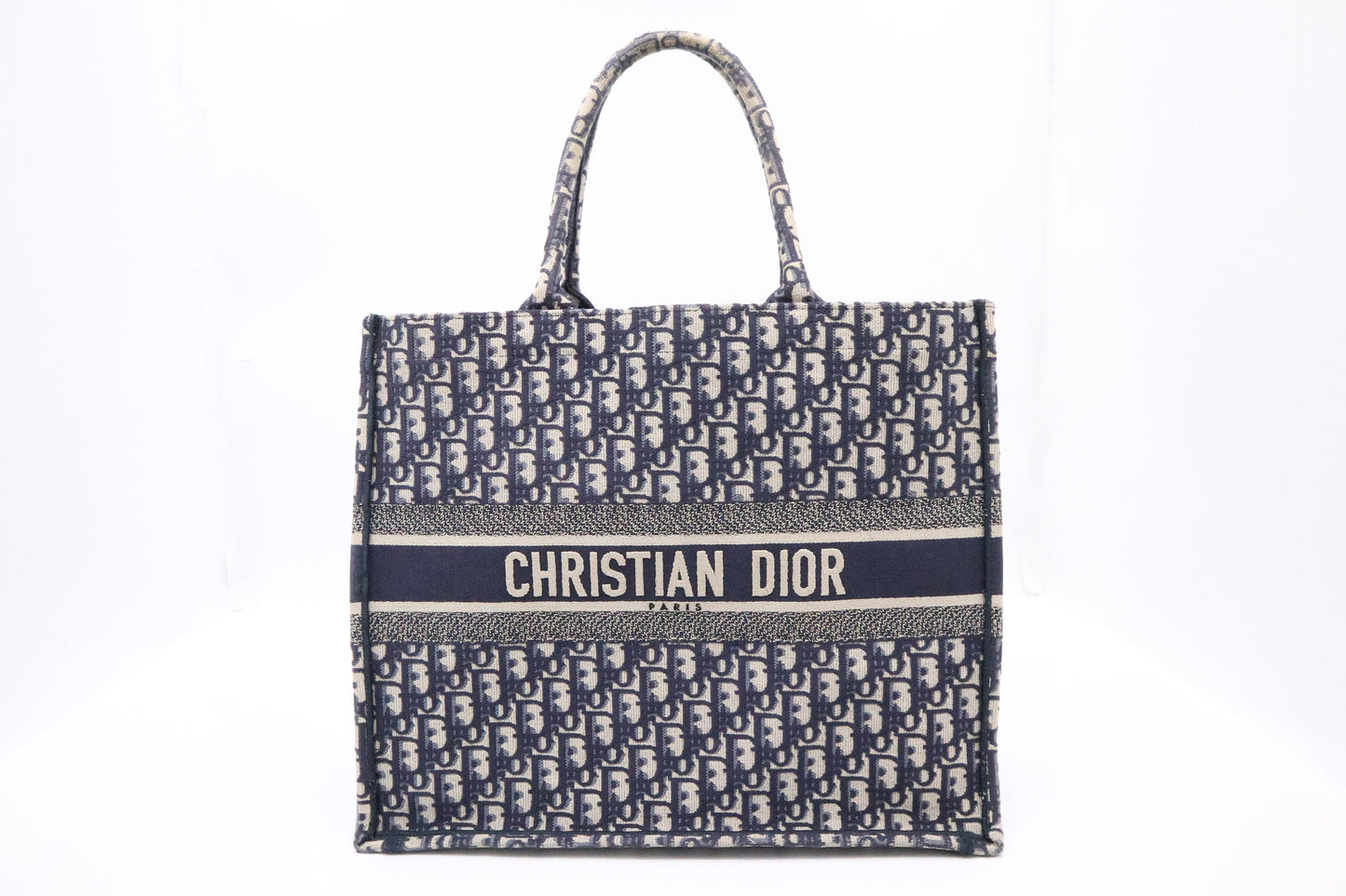 Dior Book Tote In Navy Oblique Embroidery Handbag Canvas Large Tote Bag