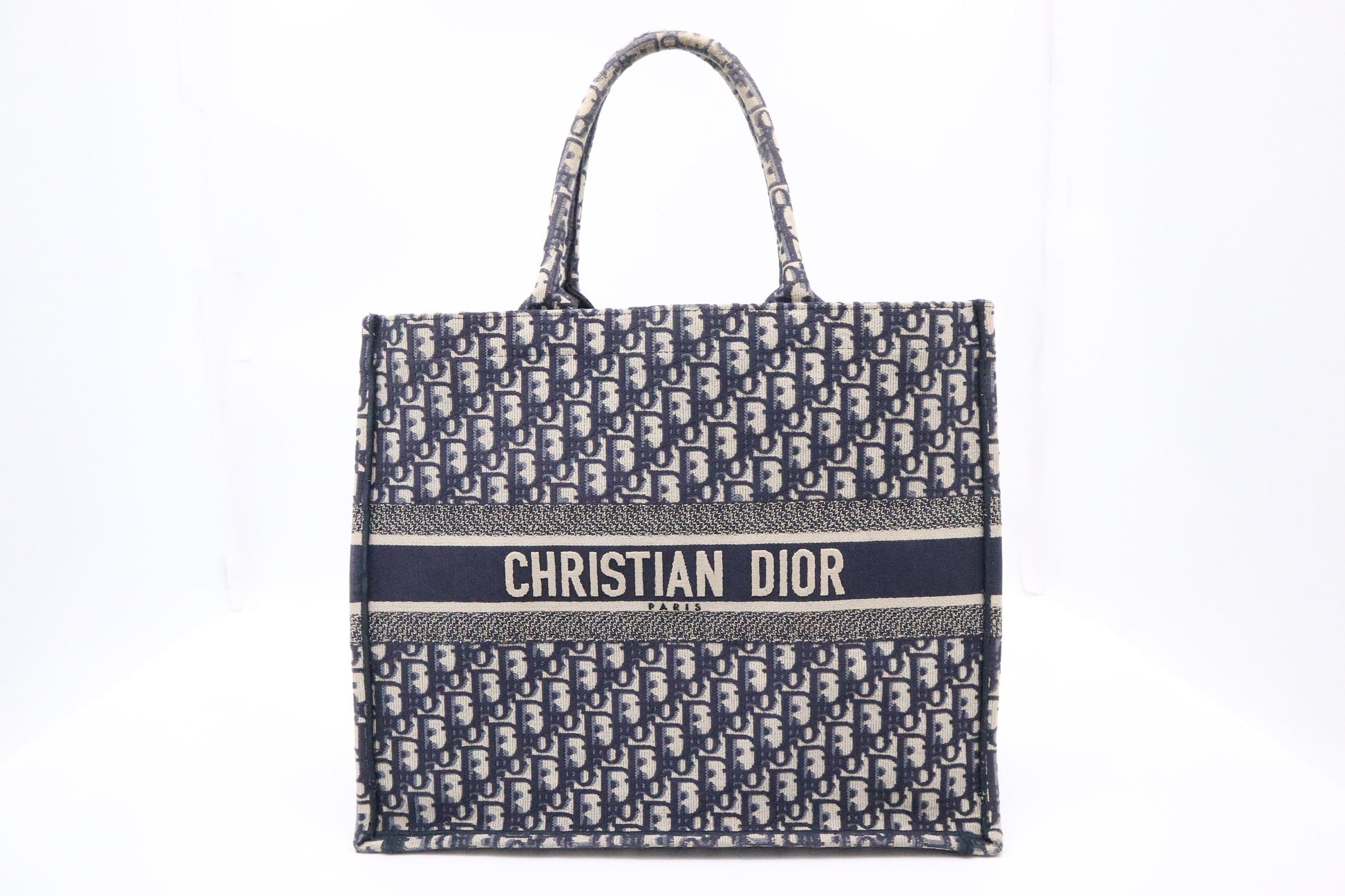 Dior Book Tote In Navy Oblique Embroidery Handbag Canvas Large Tote Bag