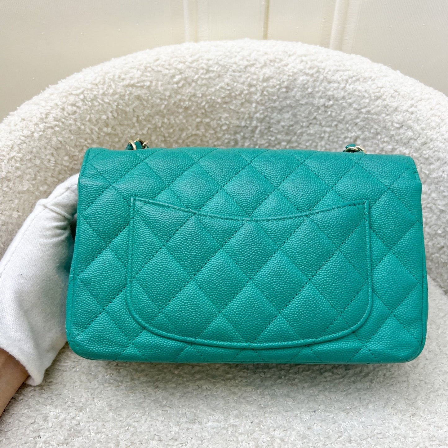 Chanel Classic Mini Rectangle Flap in Turquoise Caviar and LGHW Accessory