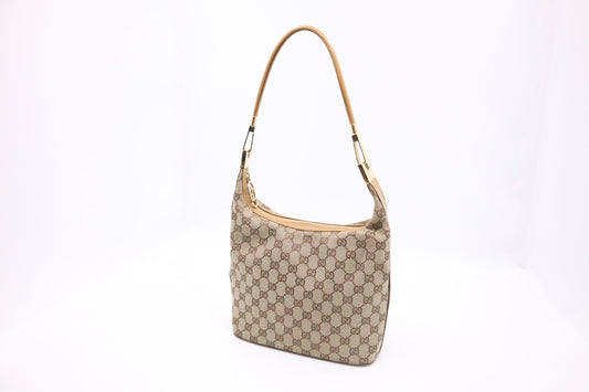 Gucci GG & Leather Canvas Tan Shoulder Bag