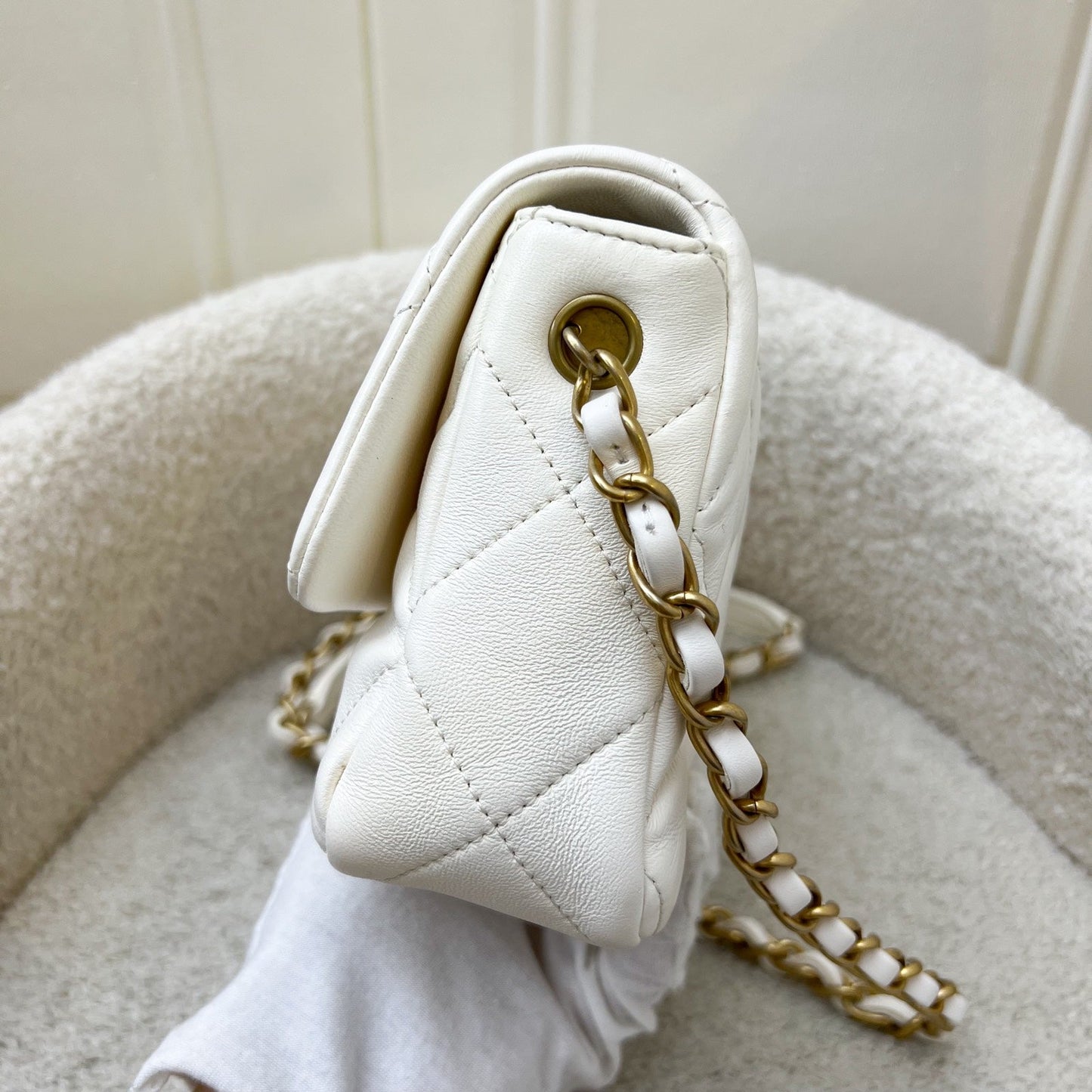 Chanel Heart Clasp Small Flap in White Lambskin and AGHW (Model: ) Accessory