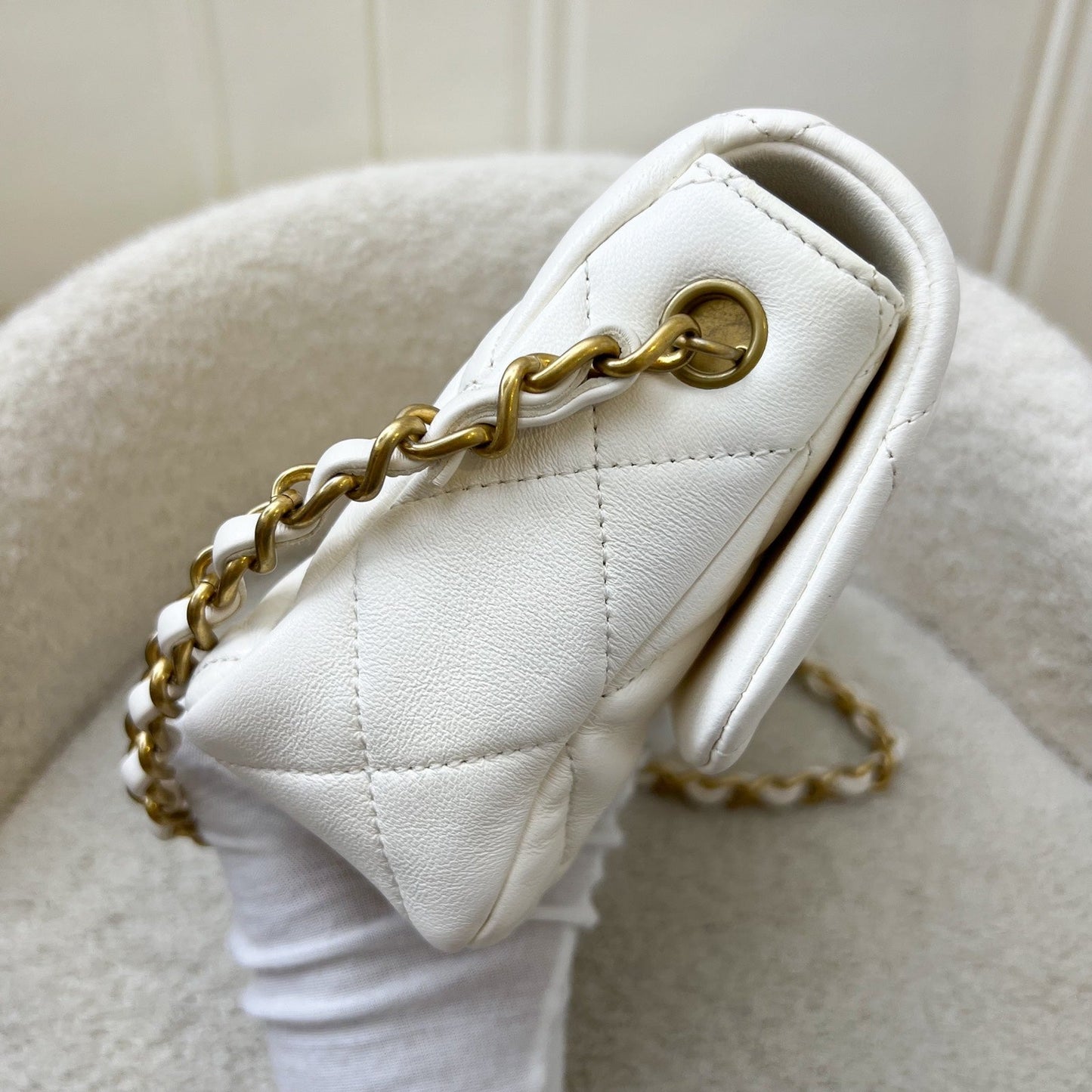Chanel Heart Clasp Small Flap in White Lambskin and AGHW (Model: ) Accessory