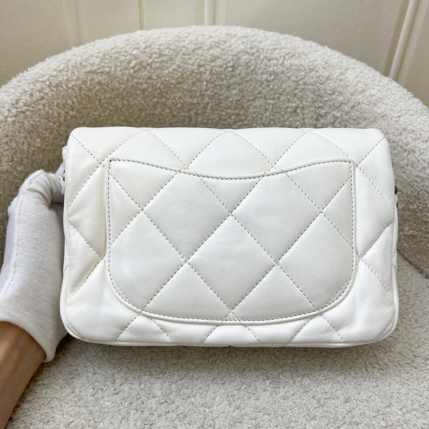 Chanel Heart Clasp Small Flap in White Lambskin and AGHW (Model: ) Accessory