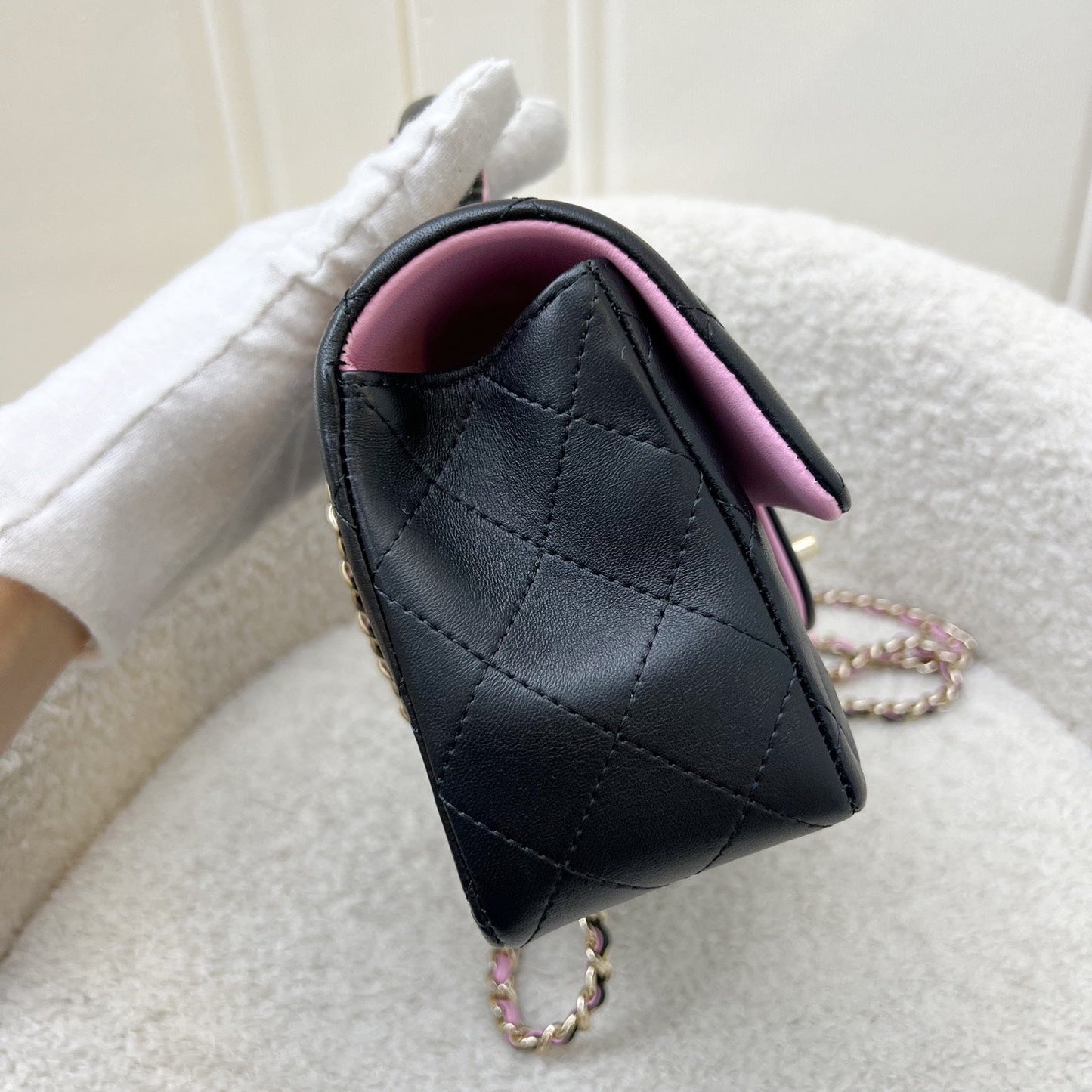 Chanel Top Handle Mini Rectangular Flap in Black and Pink Lambskin LGHW (Model: ) Bag