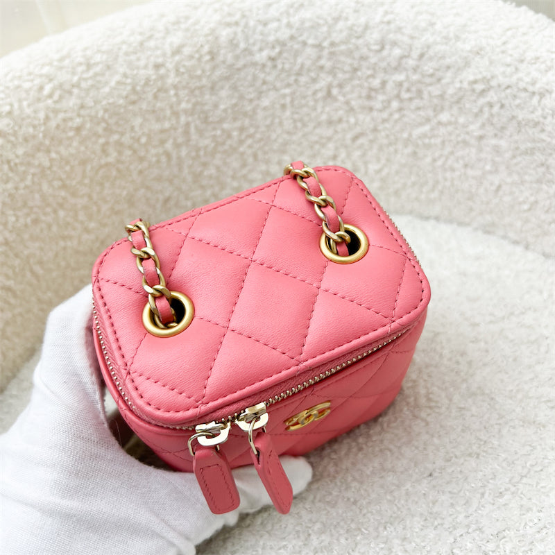 Chanel Pearl Crush Mini Cube Vanity in Coral Pink Lambskin and AGHW (Model: )