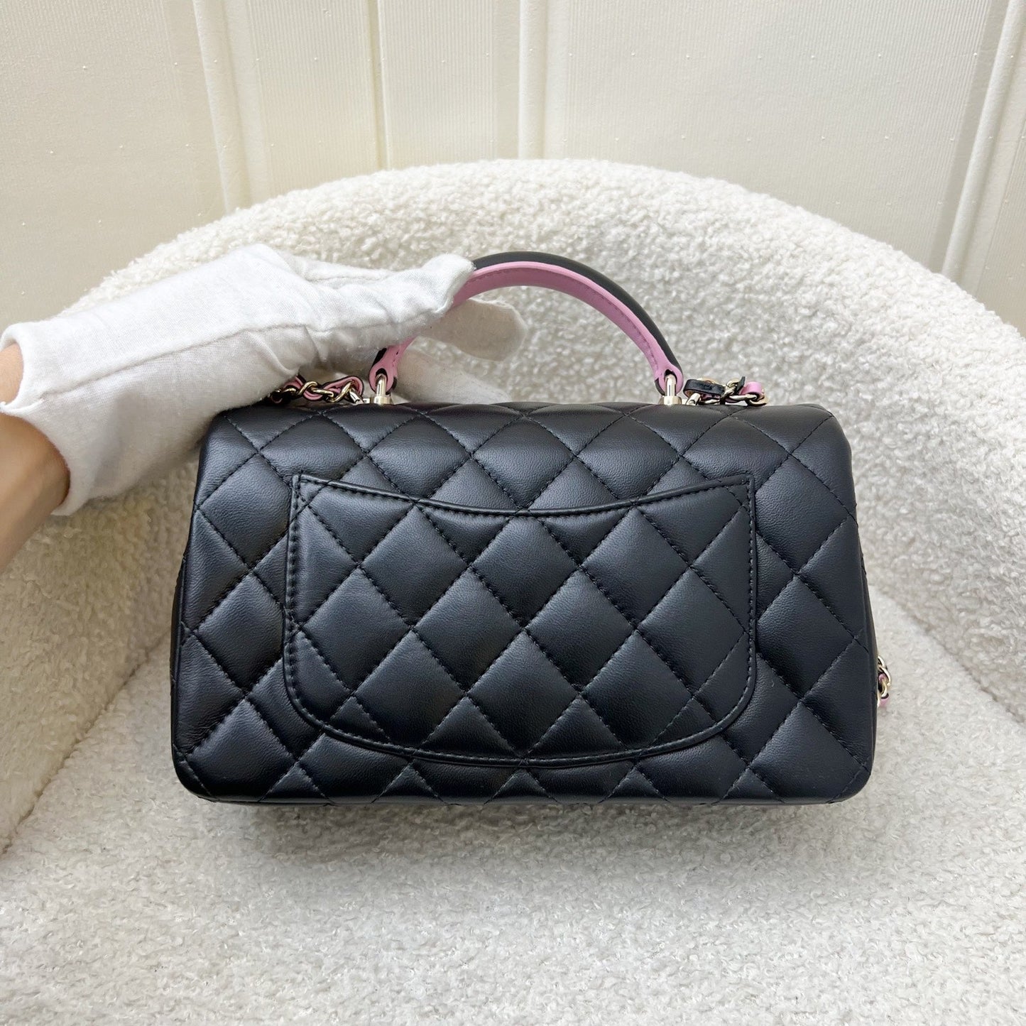 Chanel Top Handle Mini Rectangular Flap in Black and Pink Lambskin LGHW (Model: ) Bag