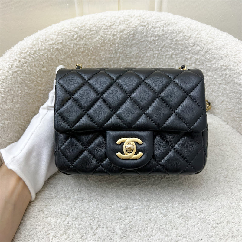 Pearl Crush Square Mini Flap in Black Lambskin and AGHW (Model: ) Accessory Refined