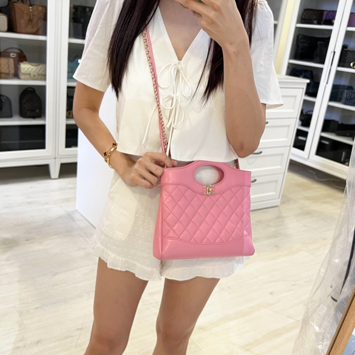 Chanel 31 Small / Mini Shopping in Cotton Candy Pink Shiny Calfskin and LGHW Accessory