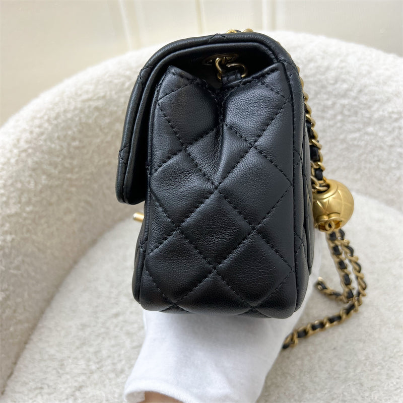 Pearl Crush Square Mini Flap in Black Lambskin and AGHW (Model: ) Accessory Refined