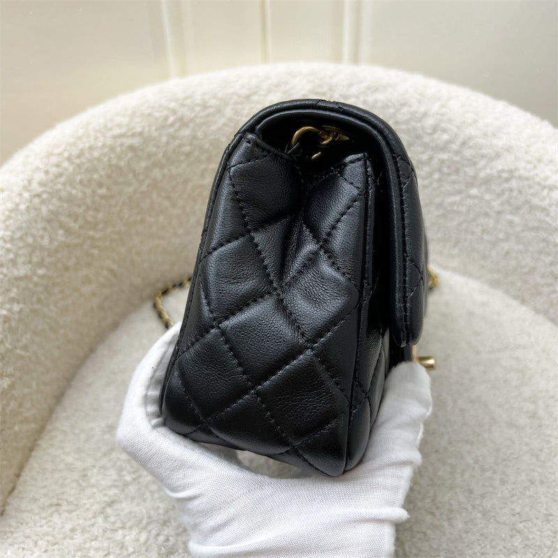 Pearl Crush Square Mini Flap in Black Lambskin and AGHW (Model: ) Accessory Refined