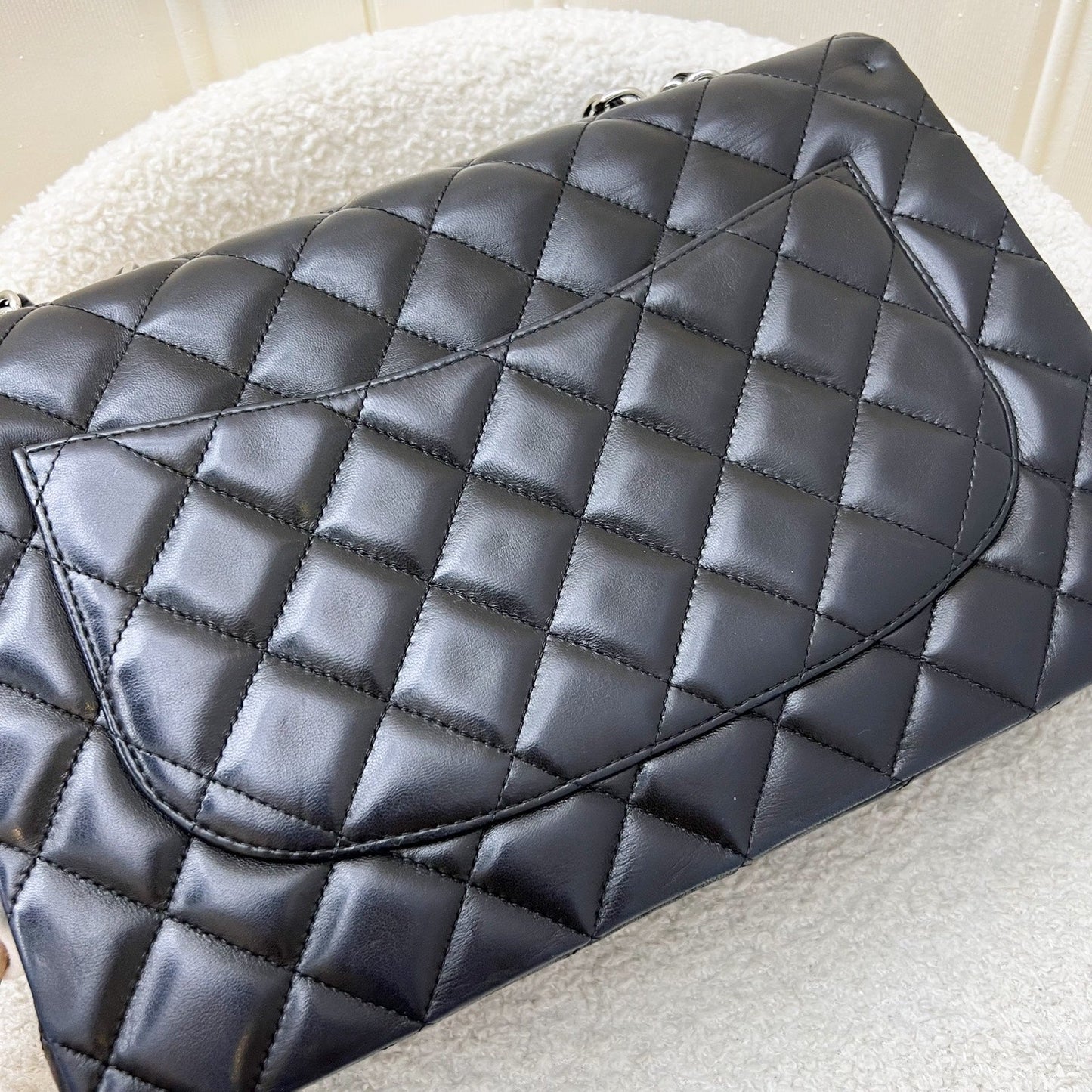Chanel Jumbo Classic Single Flap SF in Black Lambskin and SHW Accessory