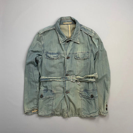 Prada Handbag Milano Cotton Tailored Belt-Strap Chore Jacket Blue