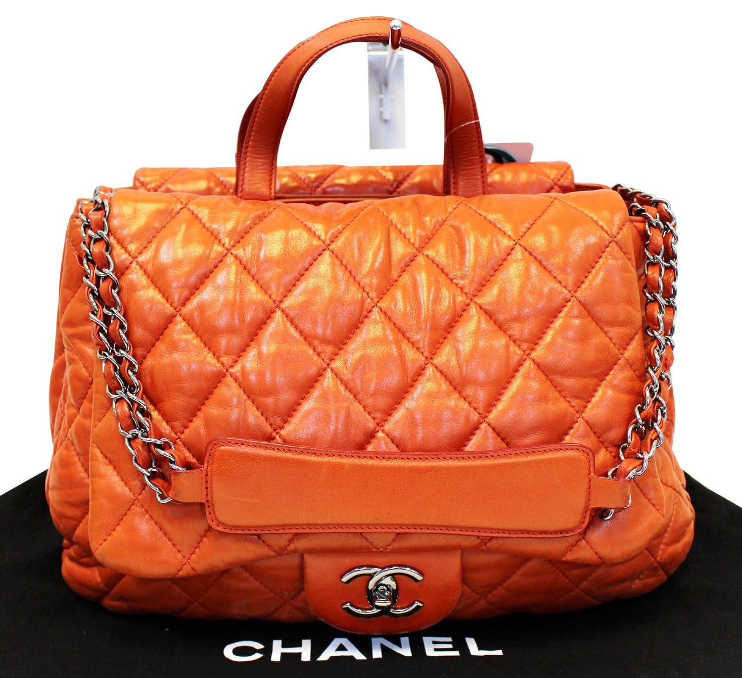 Chanel Versus Orange Classic Shoulder Bag Leather Flap