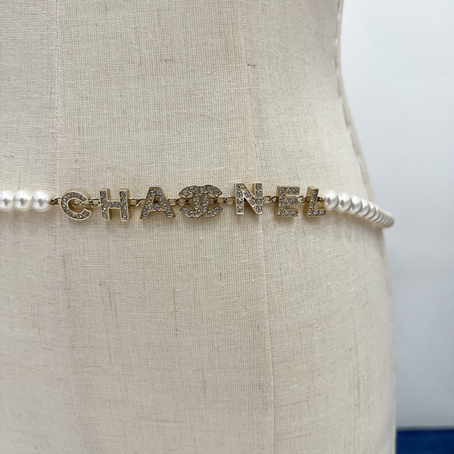 Chanel Pearl Waist Belt with Logo, Diamantes and LGHW