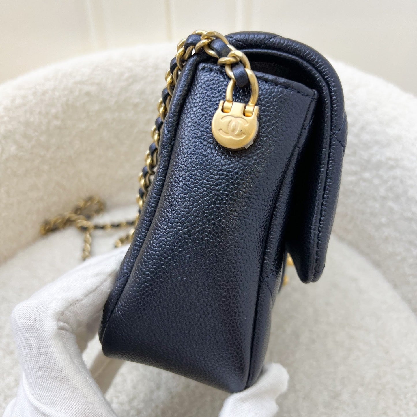 Chanel Perfect Mini Flap Bag with Adjustable Chain in Iridescent Black (Midnight) Caviar and AGHW (Model: )