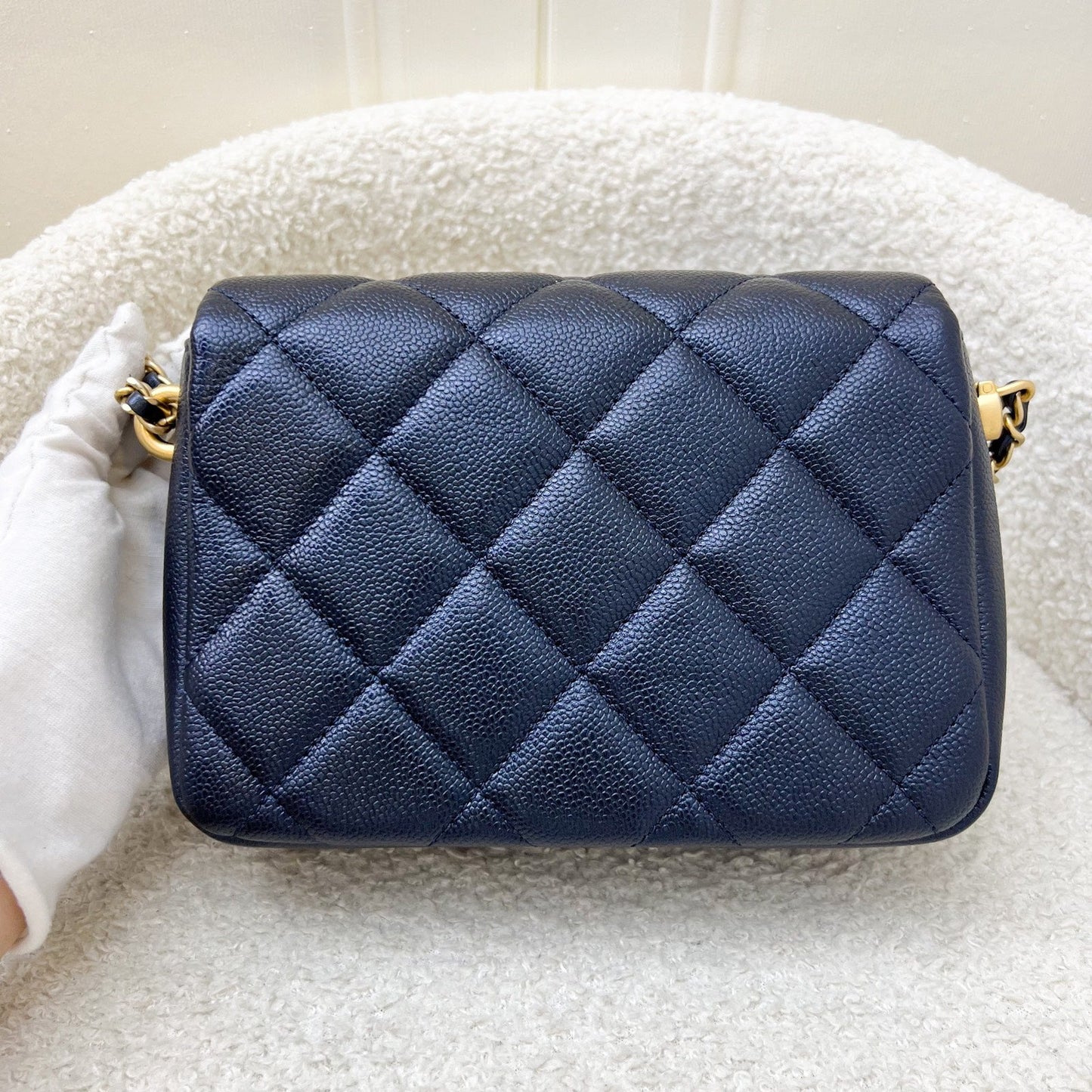 Chanel Perfect Mini Flap Bag with Adjustable Chain in Iridescent Black (Midnight) Caviar and AGHW (Model: )