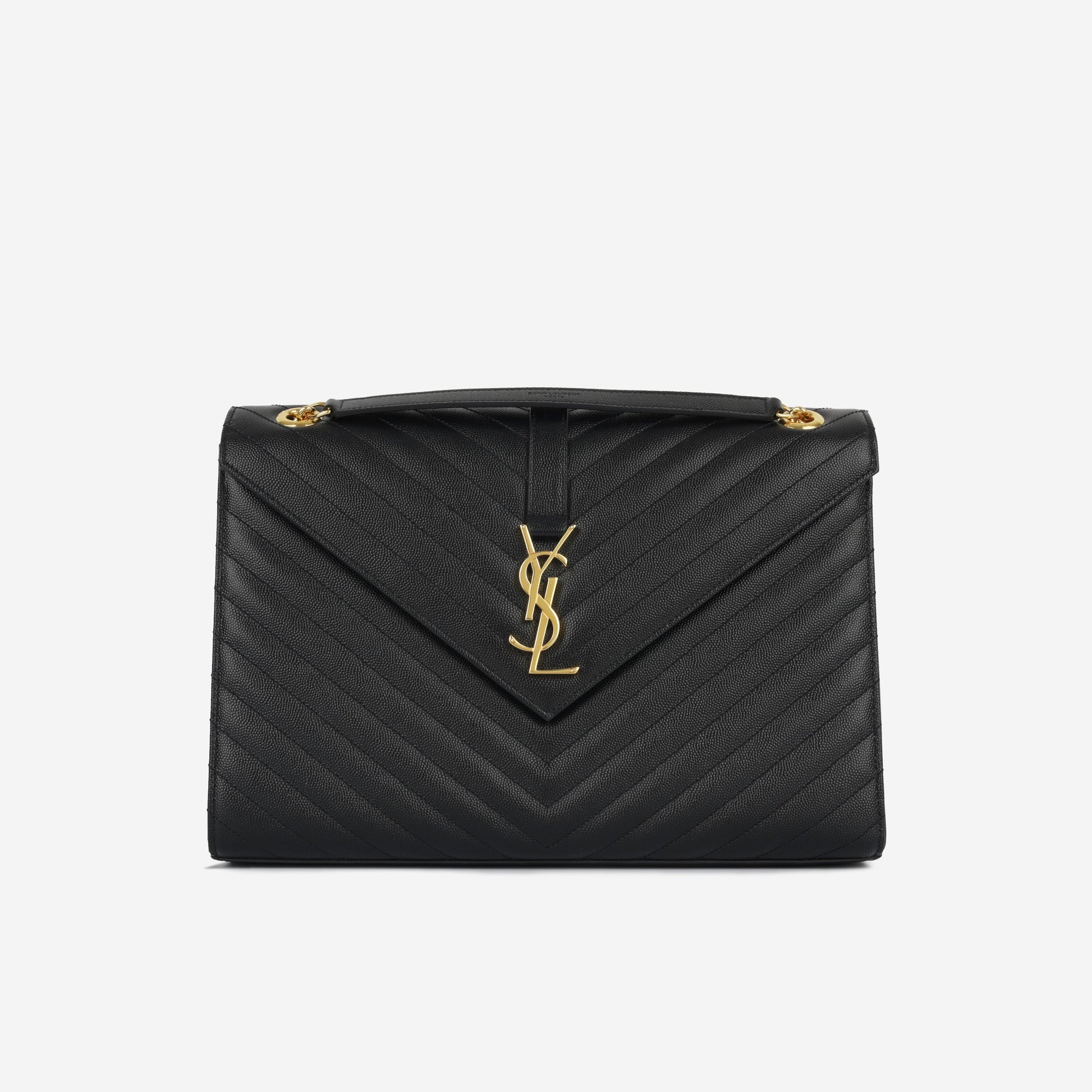 YSL Saint Laurent Envelope Bag Large Crossbody Bag Black Grained Ghw