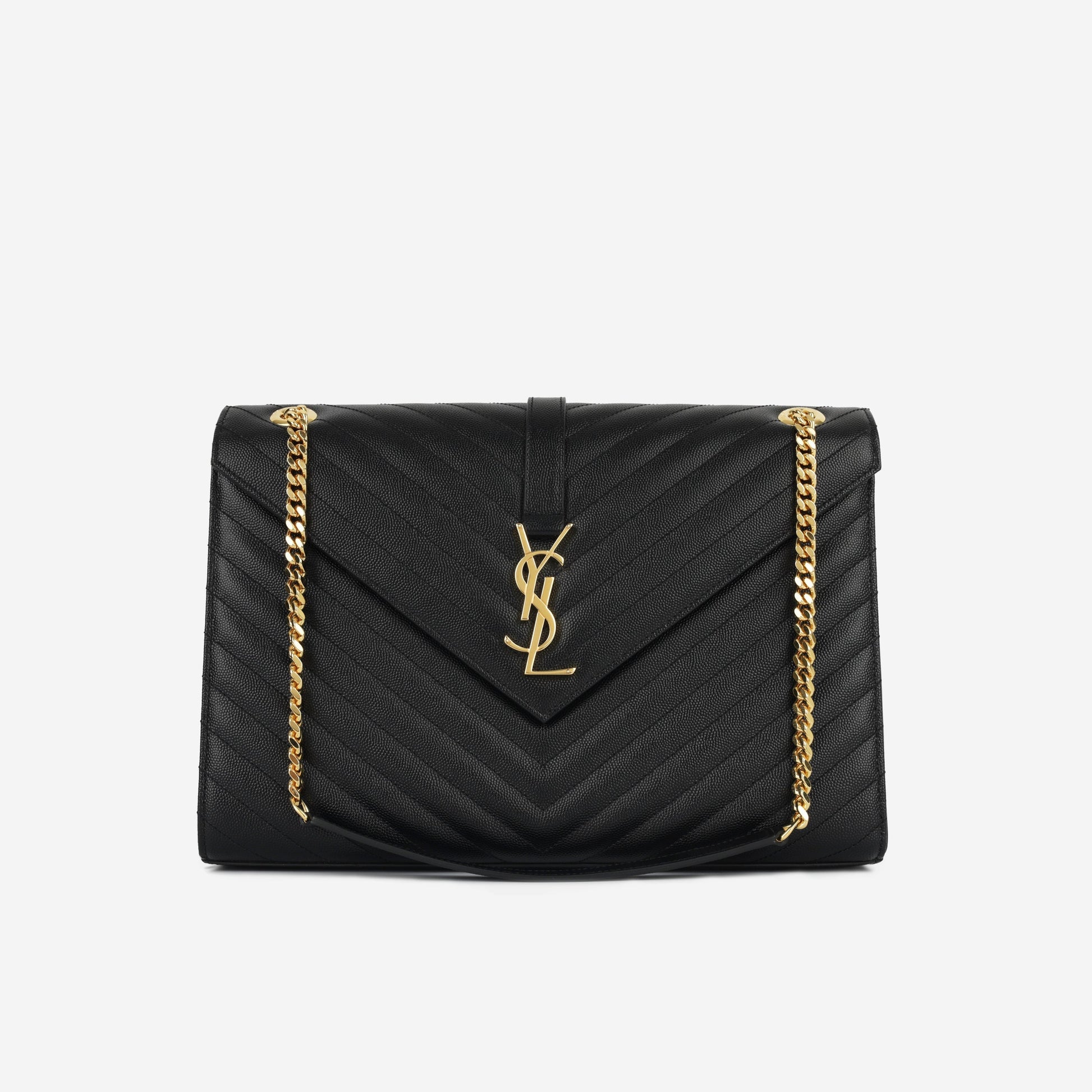 YSL Saint Laurent Envelope Bag Large Crossbody Bag Black Grained Ghw