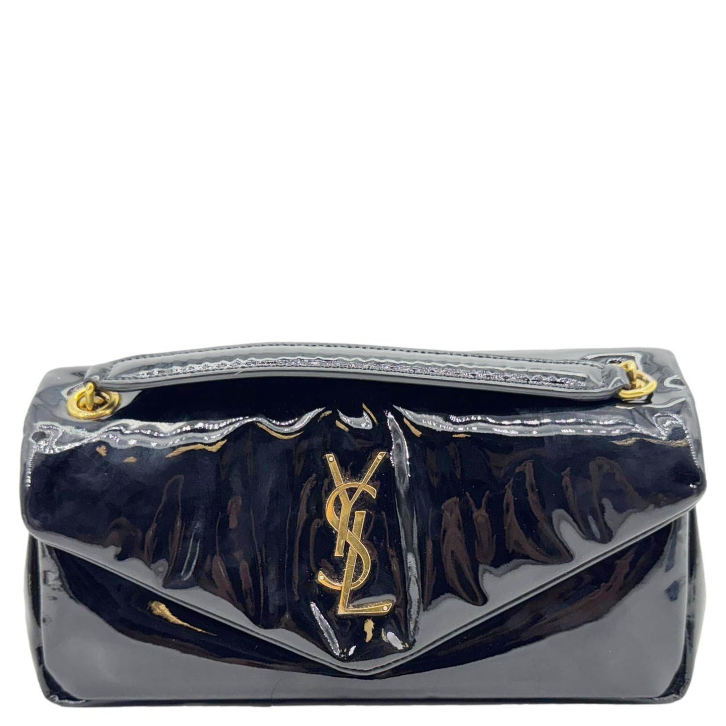 YSL Saint Laurent Yves Calypso Shoulder Bag Leather Patent Black