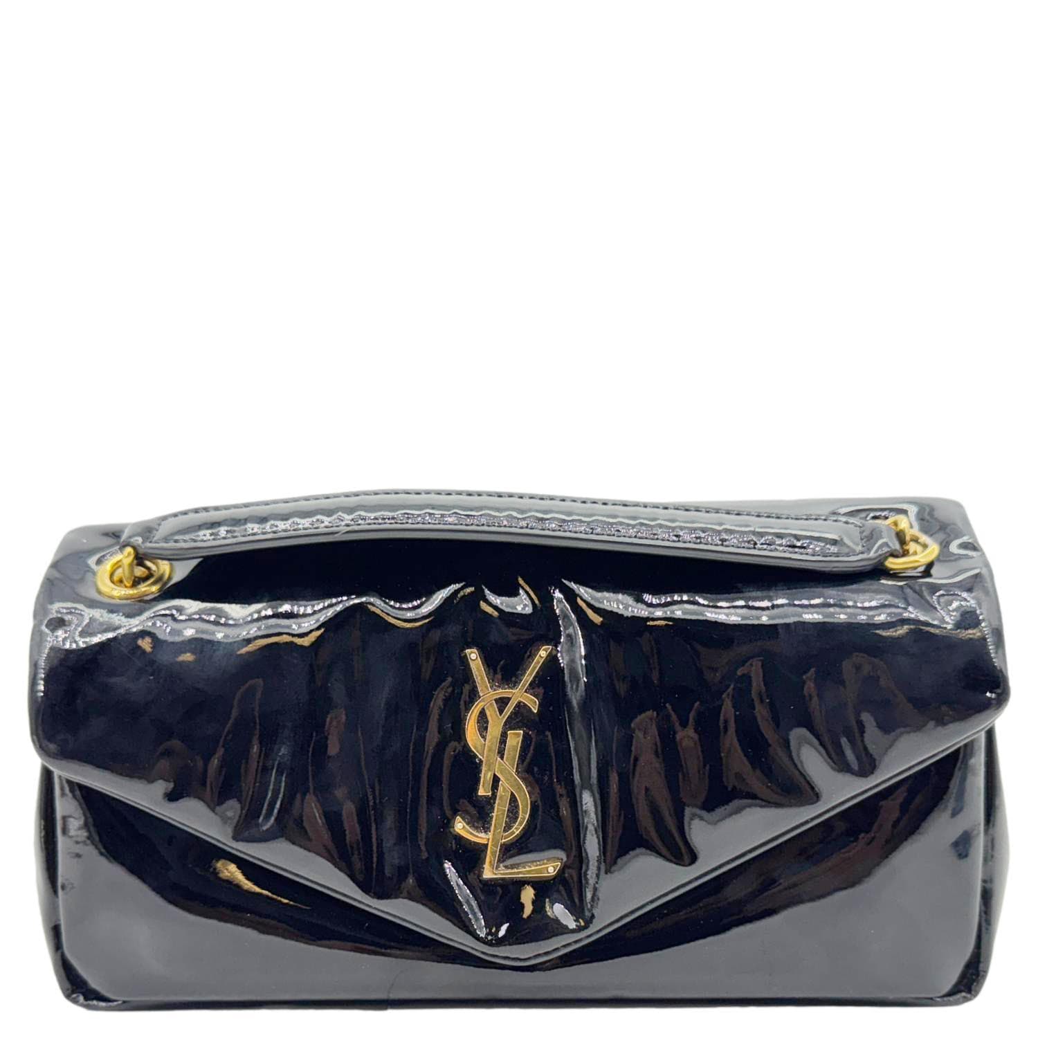 YSL Saint Laurent Yves Calypso Shoulder Bag Leather Patent Black