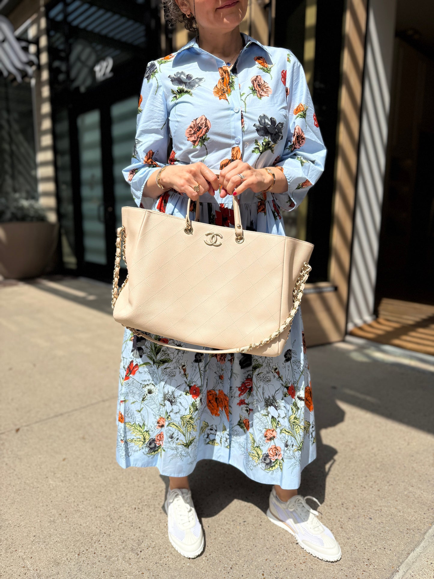 Chanel Bullskin Stitched Cream Shopping Tote Bag