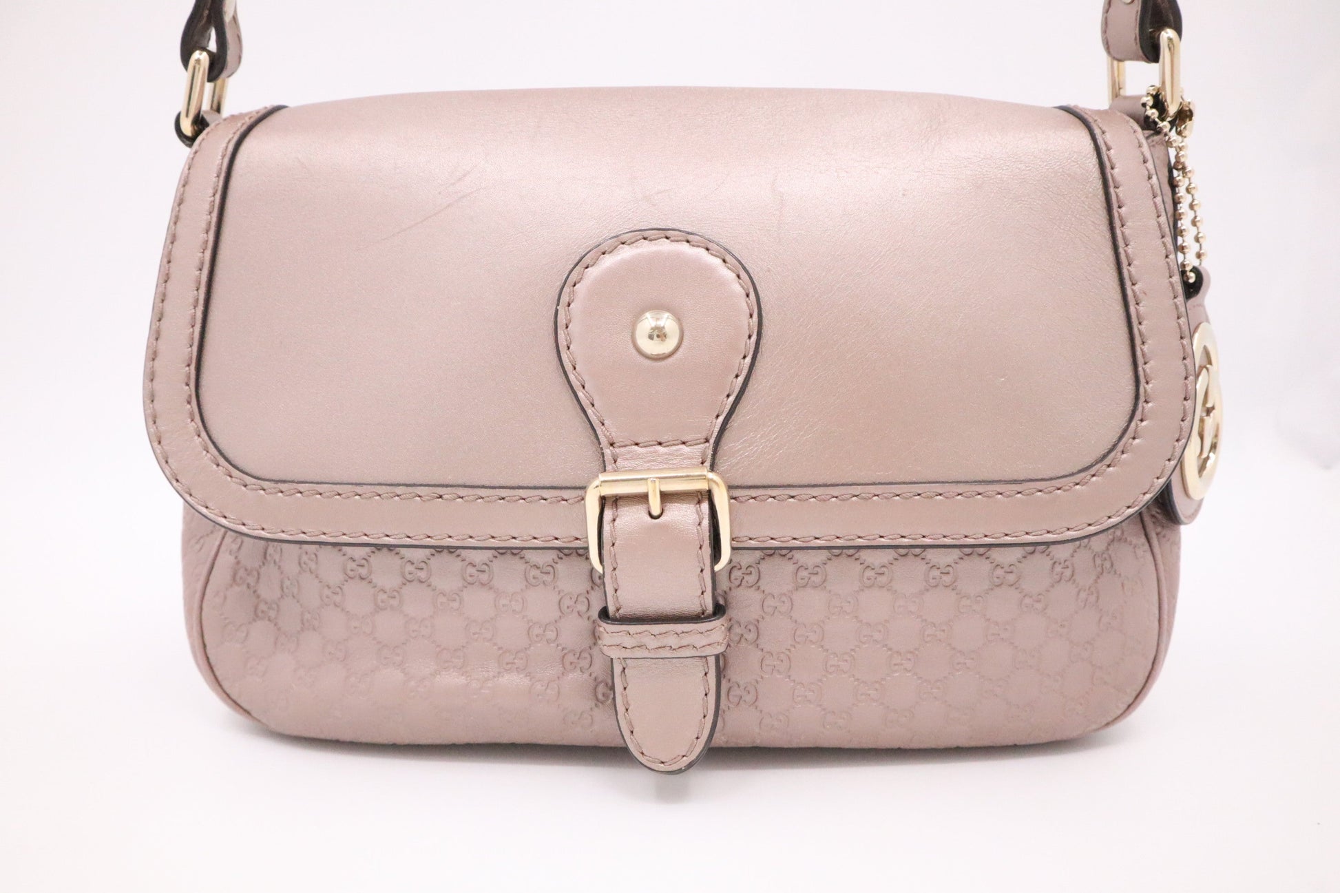Gucci Crossbody In Metallic Microssima Leather Pink Crossbody Bag