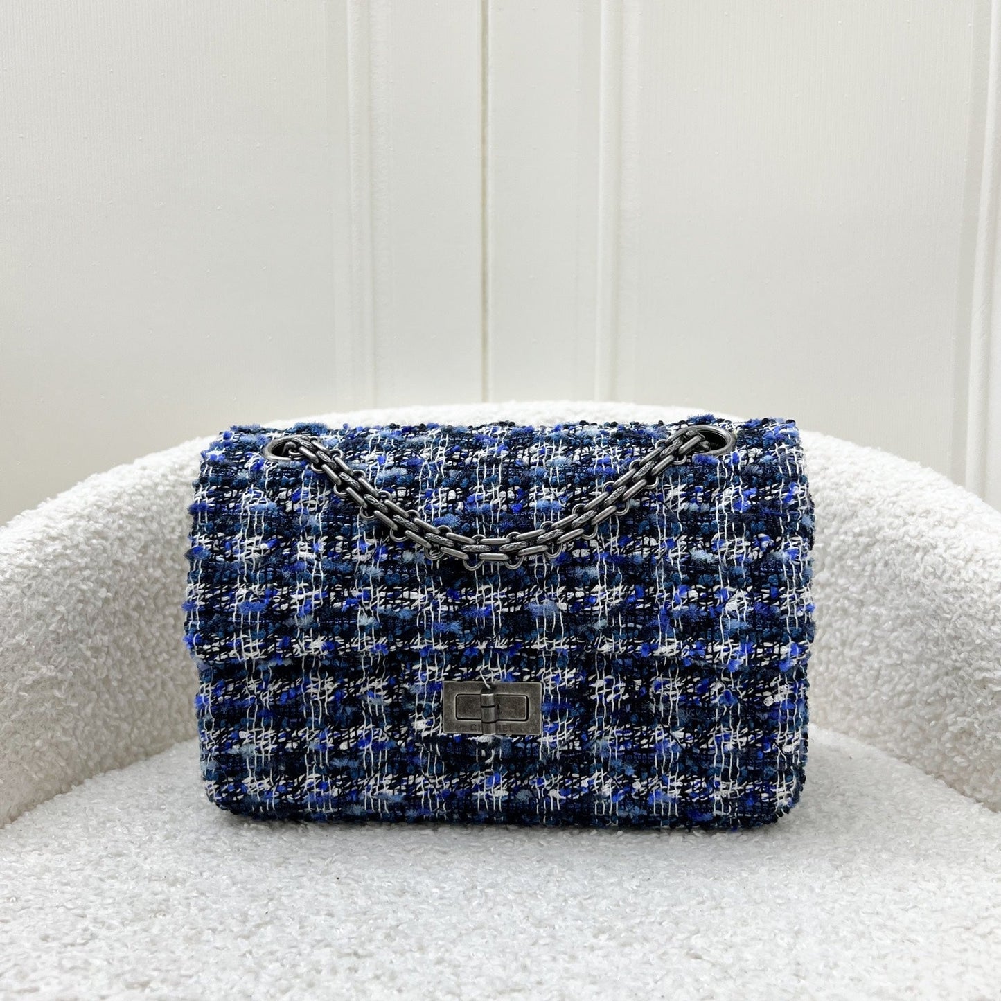 Chanel 2.55 Reissue Mini Flap in Navy / Blue / Black Tweed and RHW Accessory