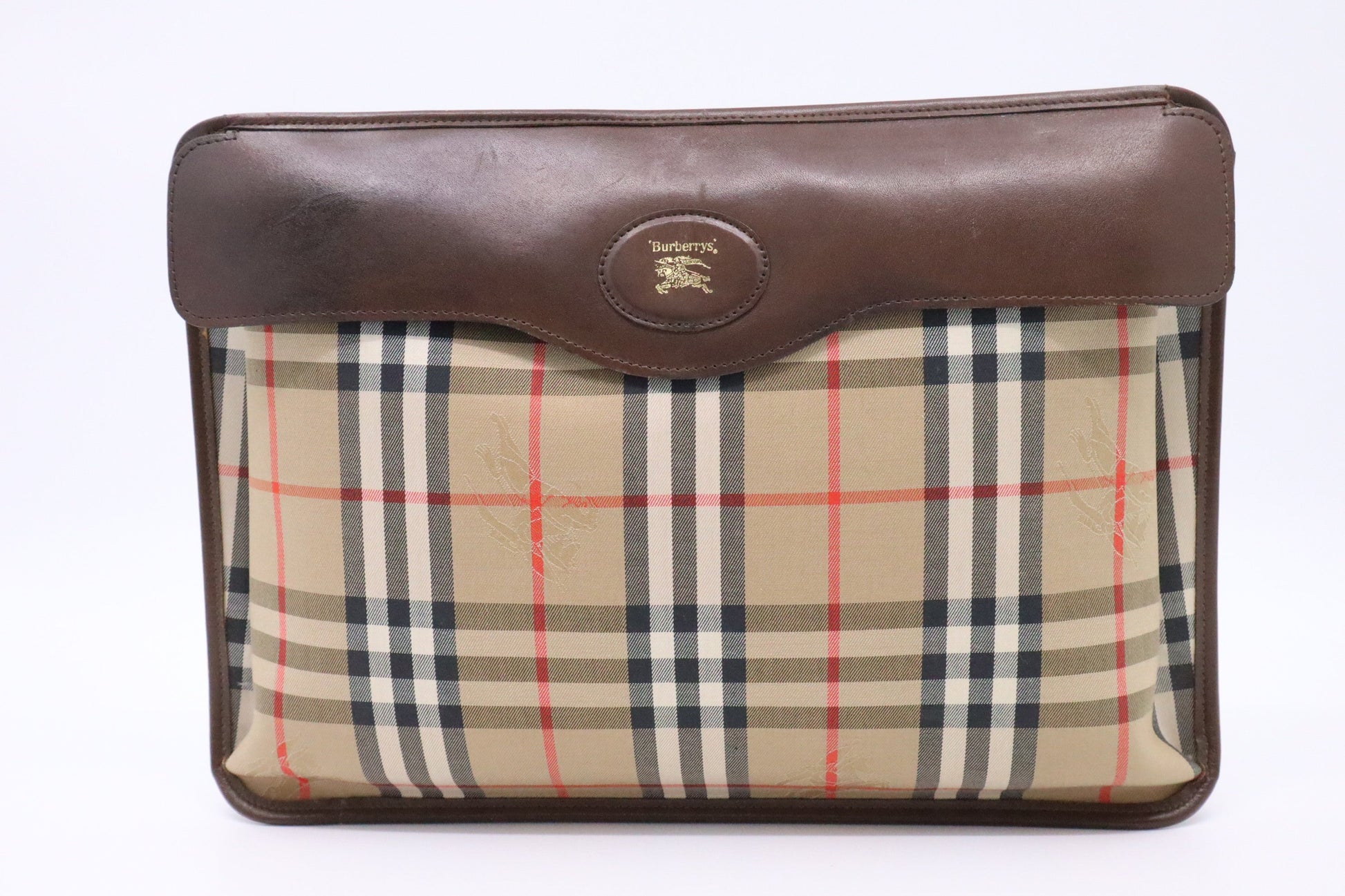 Burberry Clutch In Check Canvas Brown Clutch Bag Check Canvas 1