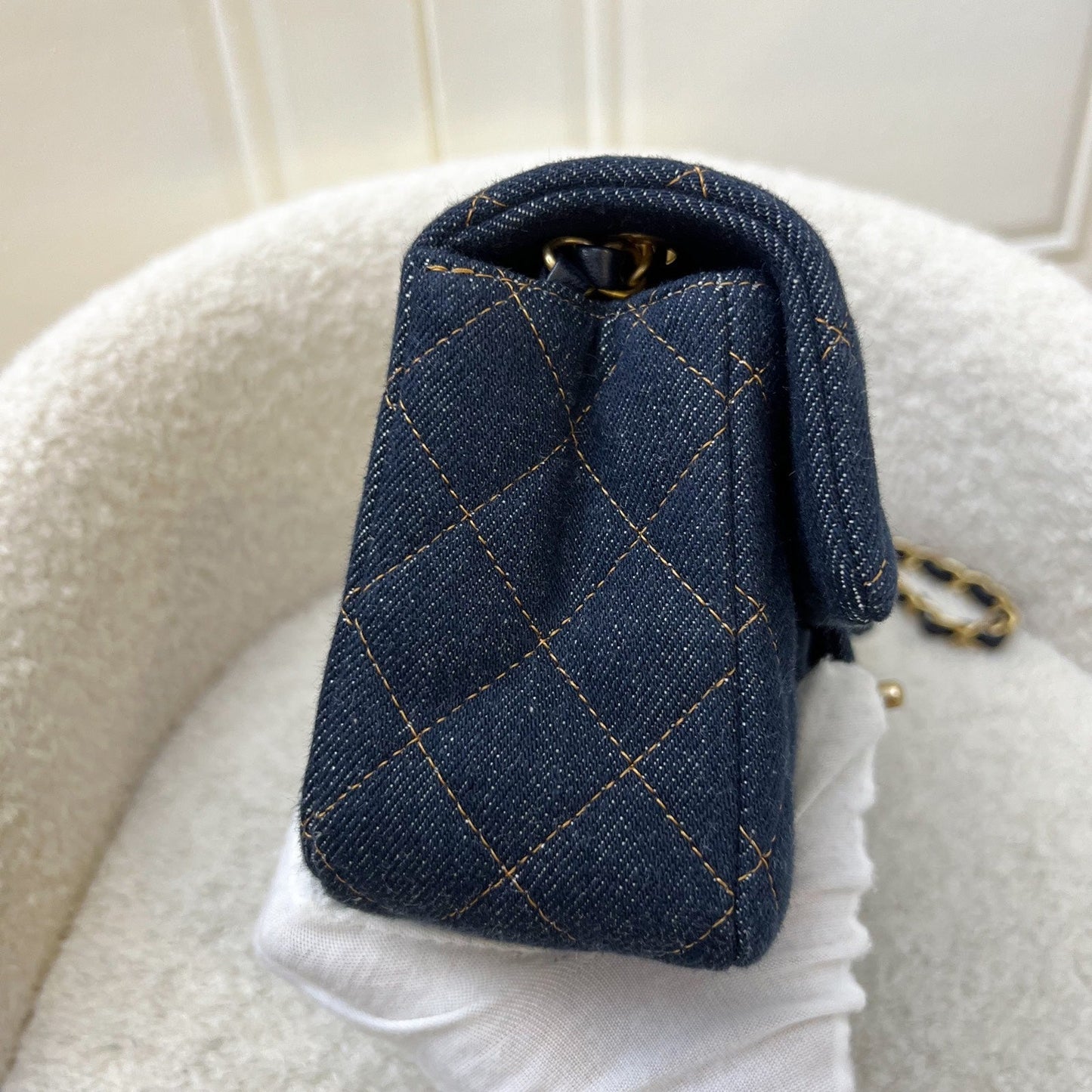 Chanel Mini Rectangle Classic Flap in Dark Blue Denim and AGHW (Model: ) Accessory