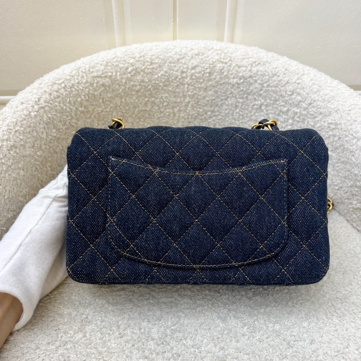 Chanel Mini Rectangle Classic Flap in Dark Blue Denim and AGHW (Model: ) Accessory
