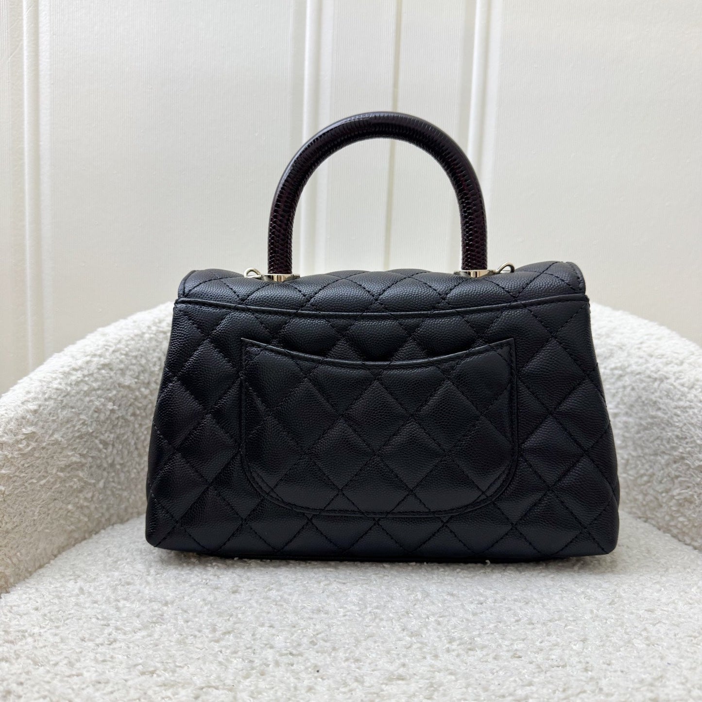 Chanel Small () Coco handle in Black Caviar, Burgundy Lizard Embossed Calfskin Handle and LGHW (Model: ) Accessory