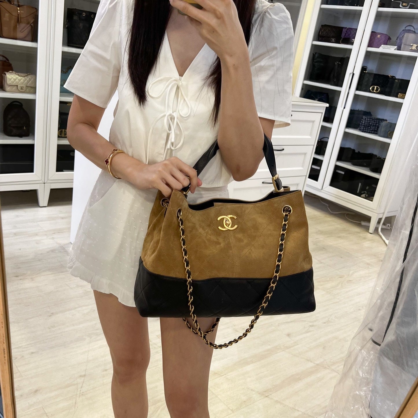 Chanel Two-Tone Tote Bag in Light Brown Suede, Black Calfskin and AGHW (Model: )