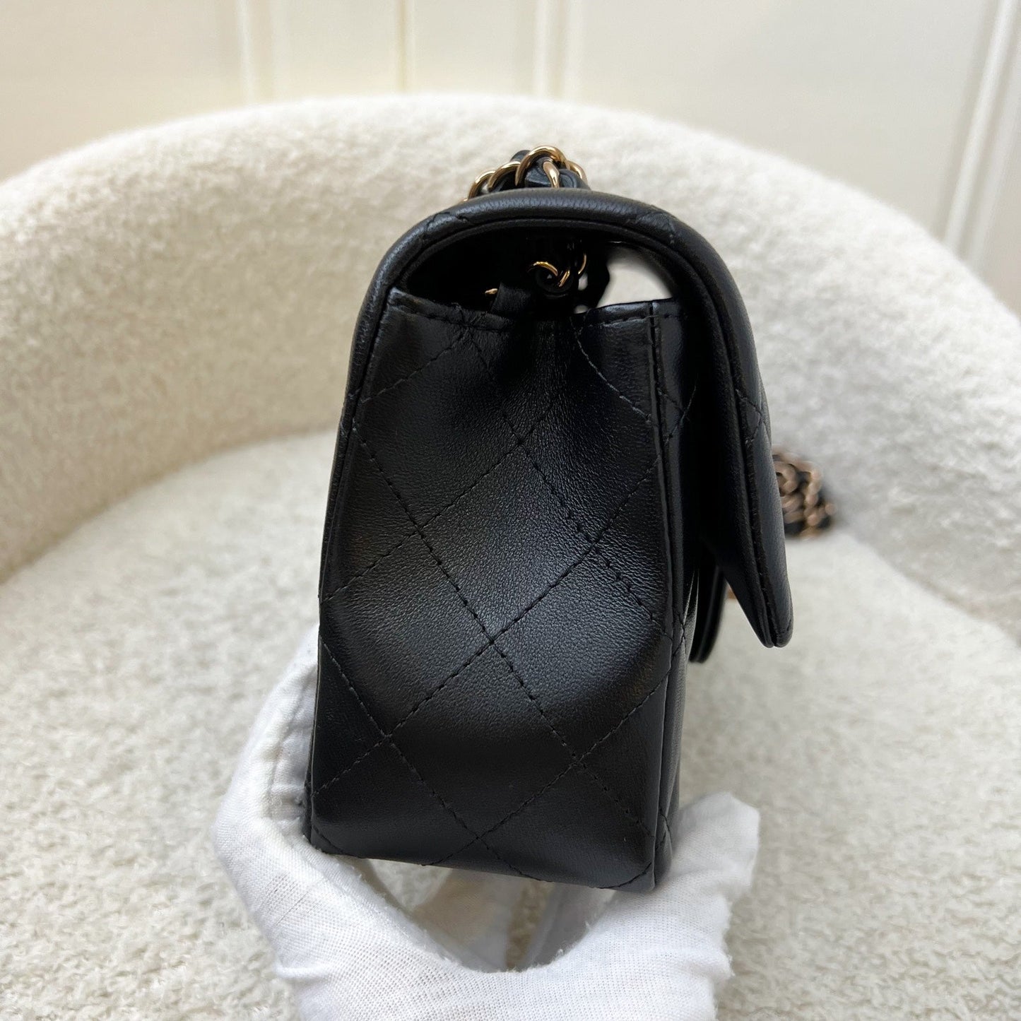 Chanel Mini Rectangle Classic Flap in Black Lambskin and Rose Gold HW Accessory