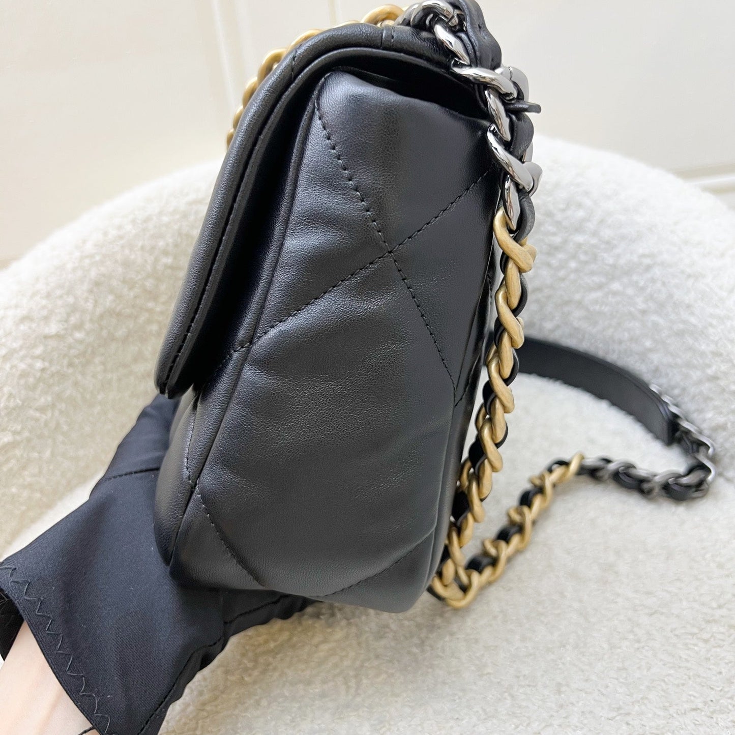 Chanel 19 Small Flap in Black Lambskin and 3-tone HW Accessory