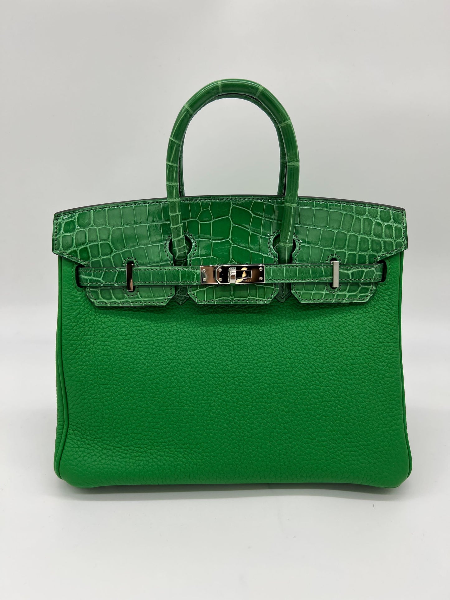 Gucci Hermes Birkin Shiny Crocodile And Togo Vert Bambou Travel Bag