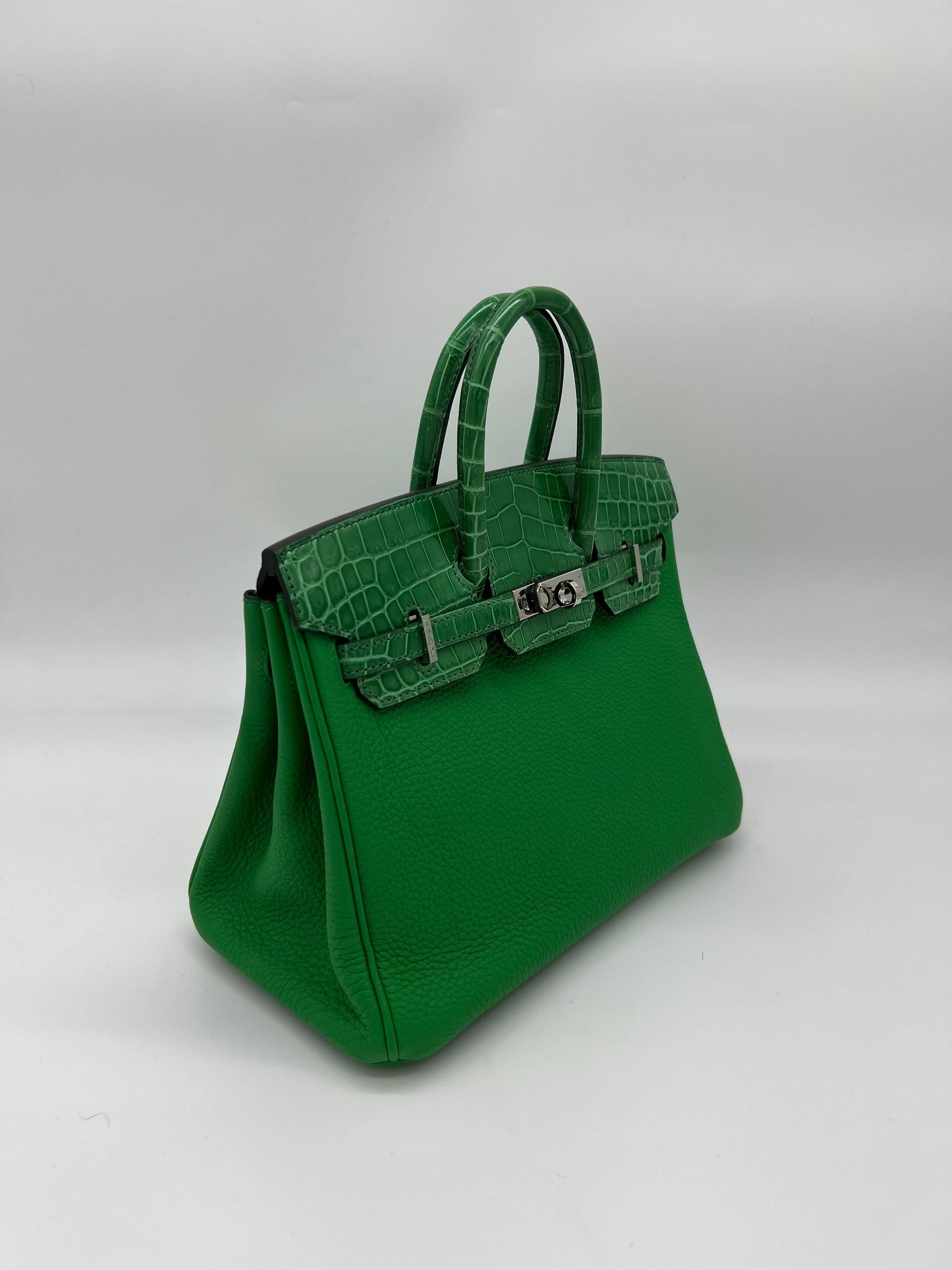 Gucci Hermes Birkin Shiny Crocodile And Togo Vert Bambou Travel Bag