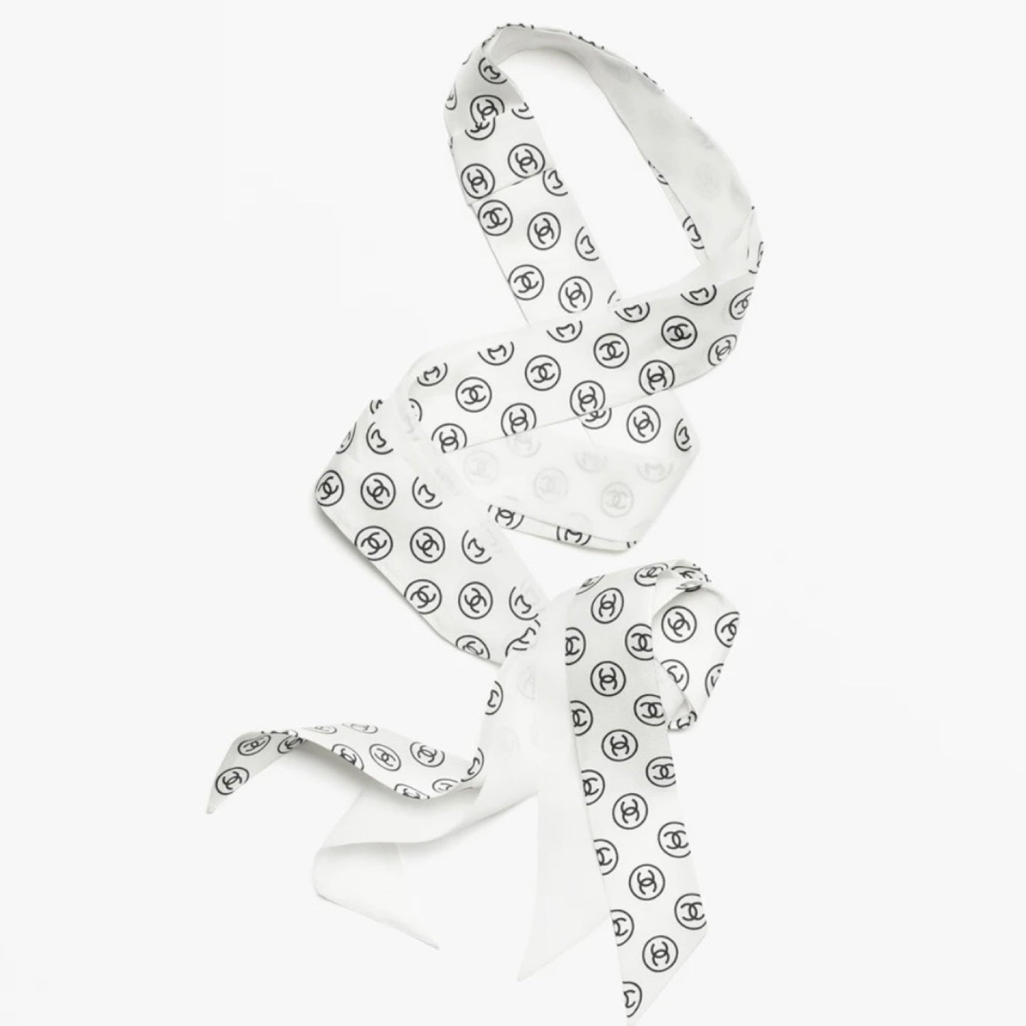 Chanel Slim Bandeau with Black Logo in White Silk Accessory