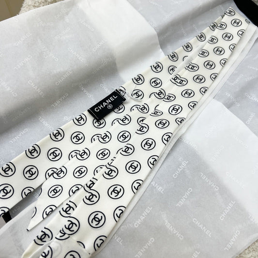 Chanel Slim Bandeau with Black Logo in White Silk Accessory